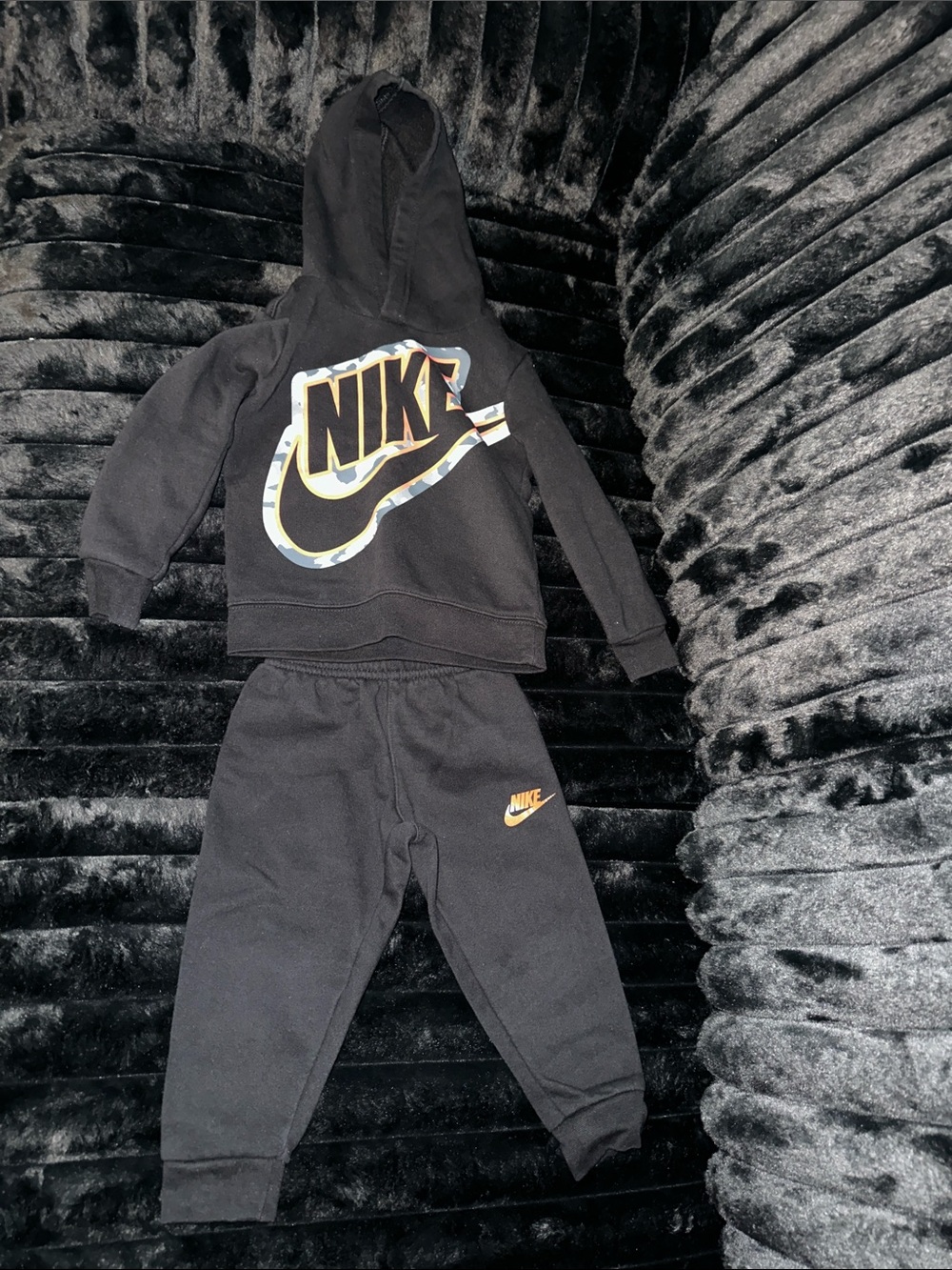 Nike Kids Black Jogger Set with Gold Logo Accent